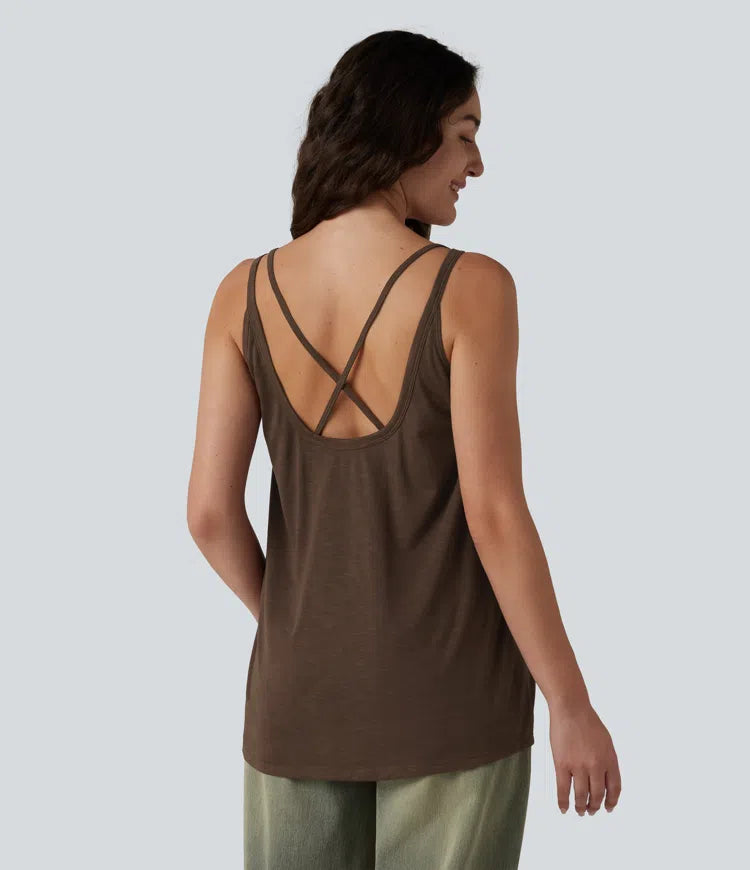 U-Neck Built-in Bra Loose Fit Casual Tank Top