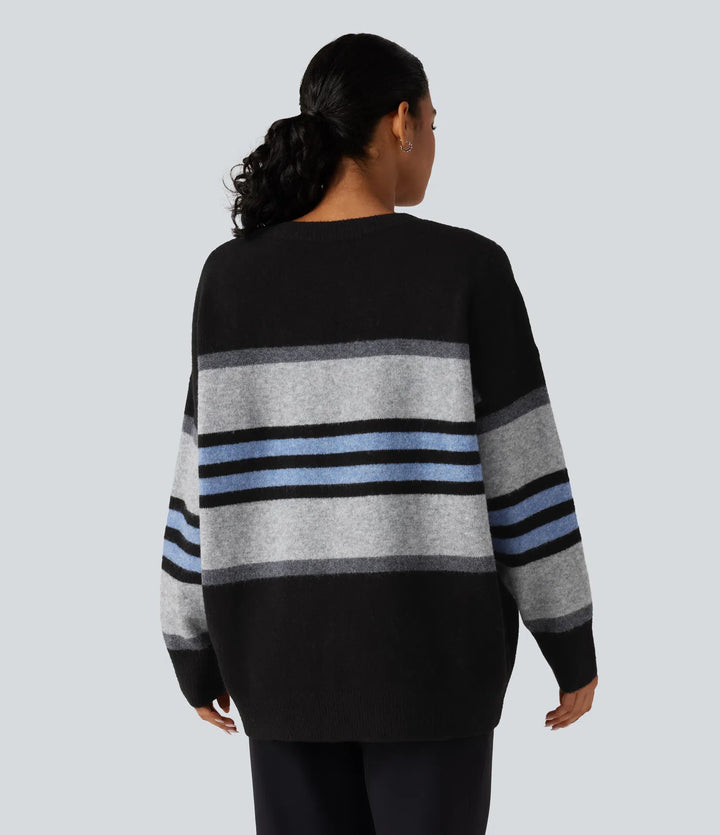 Round Neck Long Sleeve Striped Casual Jumper