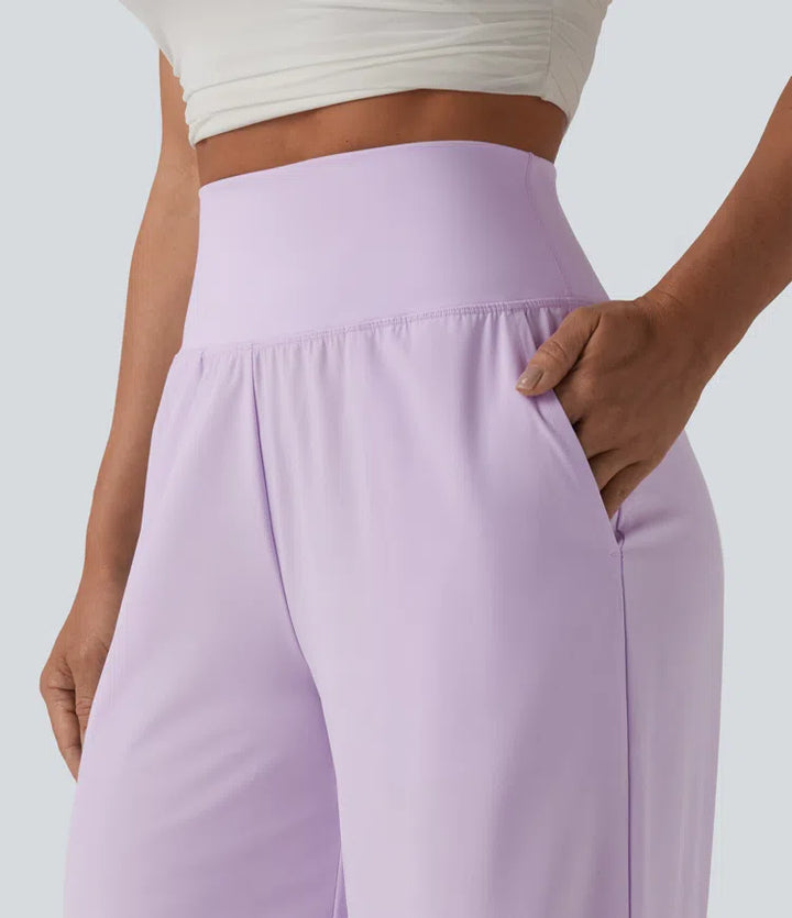 Breezeful High Waisted Ruffle Wide Leg Quick Dry Trousers with Pockets