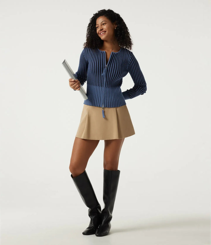 Ribbed Knit Round Neck Long Sleeve Slim Work Cardigan
