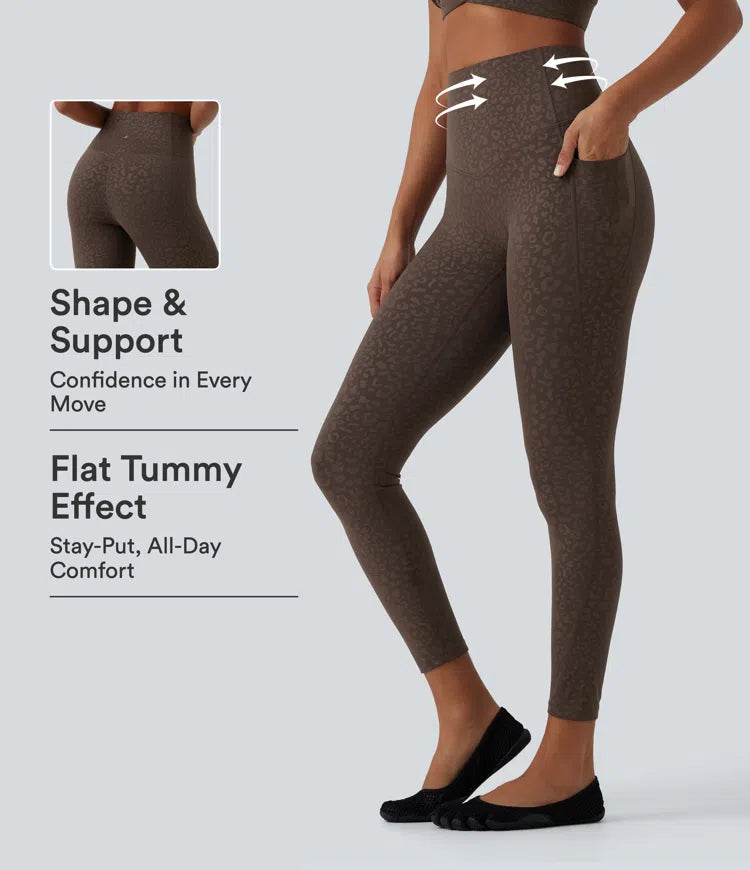 Halara UltraSculpt Leopard Print High Waisted Tummy Control Yoga Leggings with Pockets