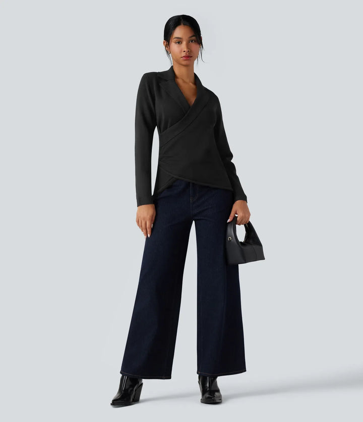V-neck Long Sleeve Wrap Work Jumper