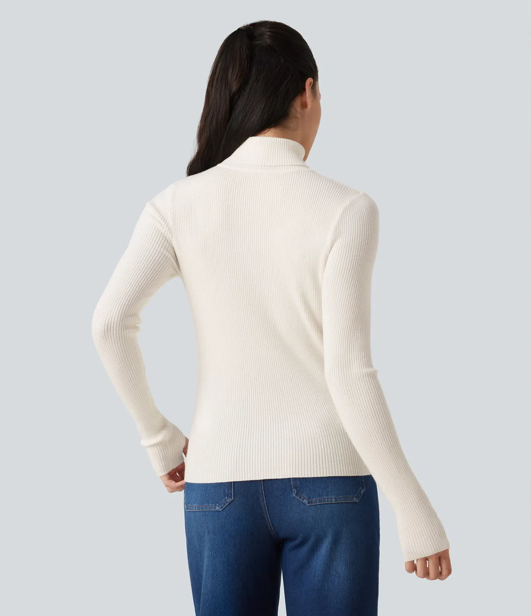 High Neck Long Sleeve Thumb Hole Work Wool-Blend Jumper