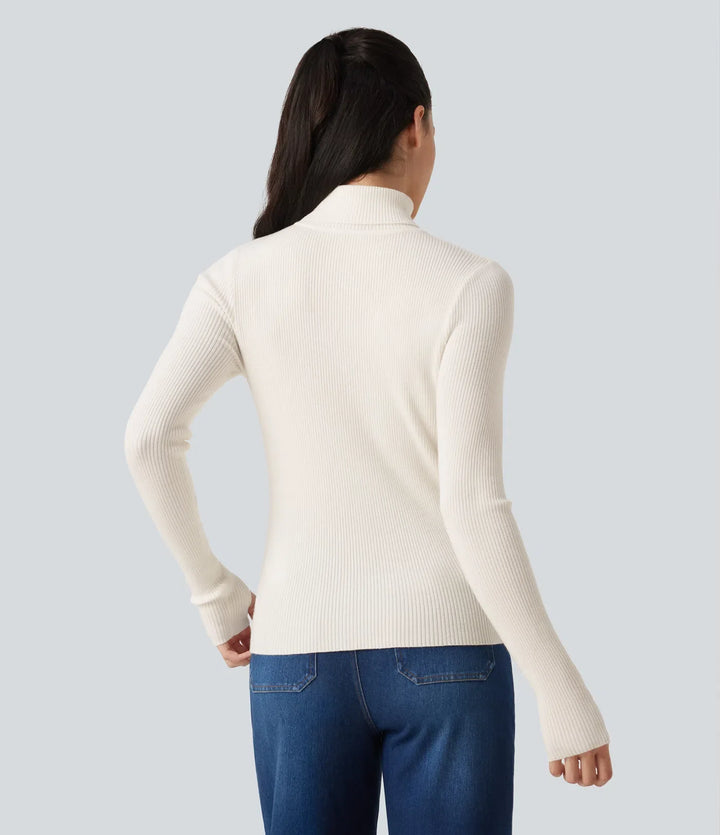 High Neck Long Sleeve Thumb Hole Work Wool-Blend Jumper