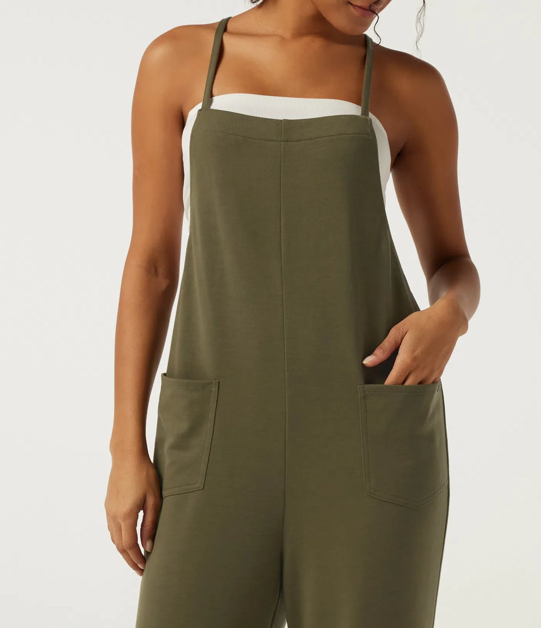 Square Neck Crisscross Straight Leg Casual Overalls with Pockets