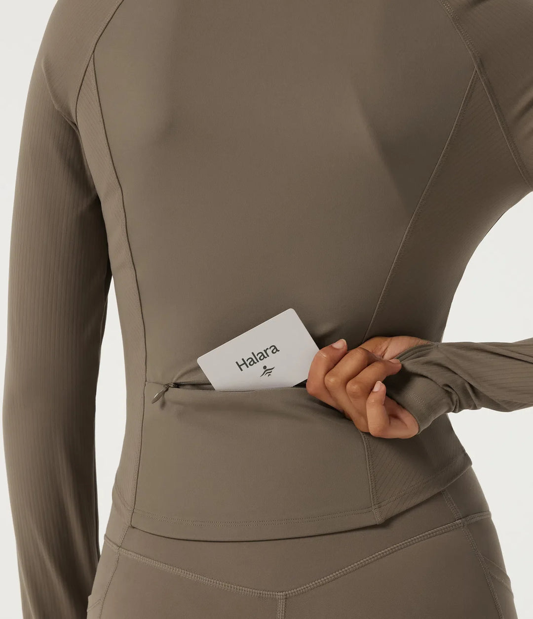 Halara UltraSculpt Mock Neck Long Sleeve Yoga Curvy Jacket with Thumbholes and Pockets