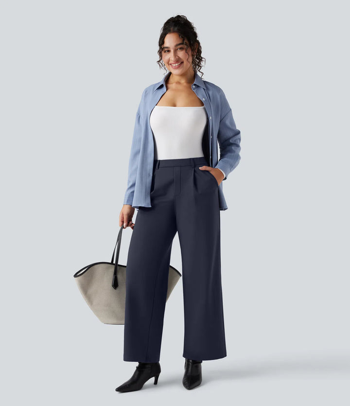 SoftlyZero Plush Thermal High Waisted Straight Leg Work Trousers with Pockets