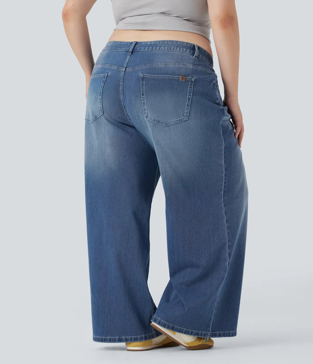 Plus Size Halara Flex Asymmetric Low Rise Wide Leg Washed Casual Jeans with Pockets