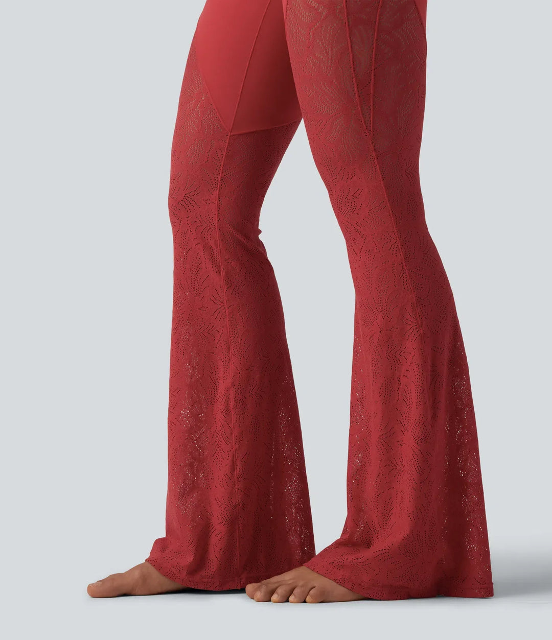 Halara UltraSculpt High Waisted Tummy Control Contrast Lace Yoga Flare Leggings with Pocket