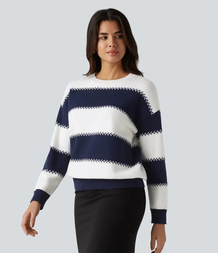 Round Neck Long Sleeve Stripe Casual Jumper