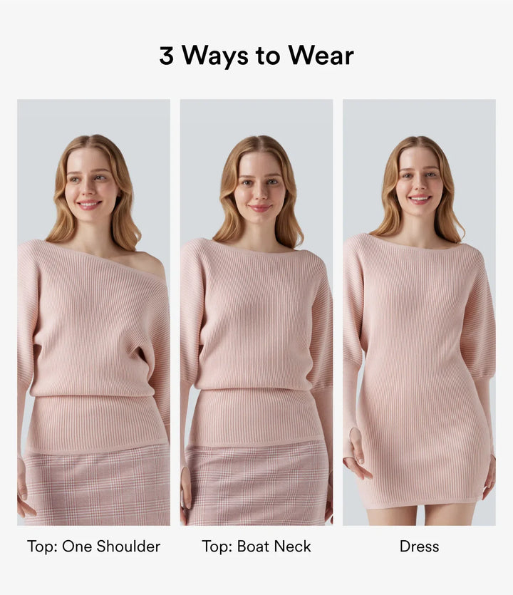 One Shoulder Long Sleeve Thumb Hole Casual Jumper