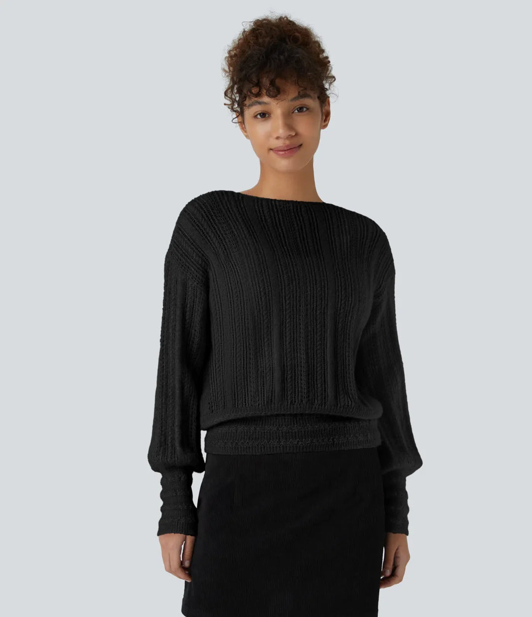 Sheer V Neck Long Sleeve Work Jumper-Front and Back Wearable