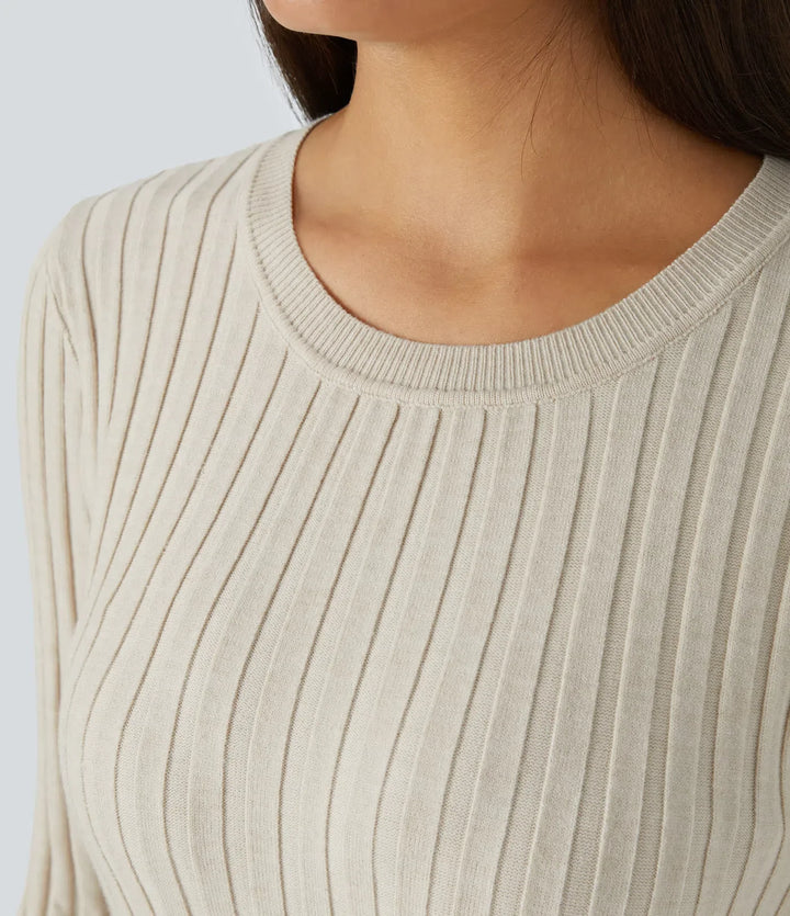 Round Neck Long Sleeve Frill Casual Jumper