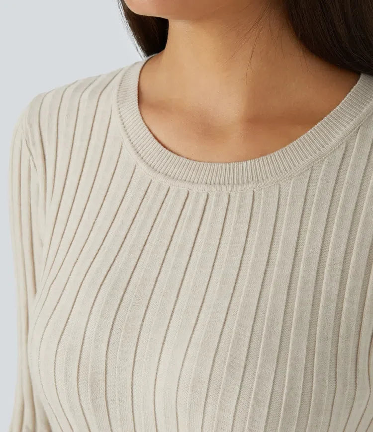 Round Neck Long Sleeve Frill Casual Jumper