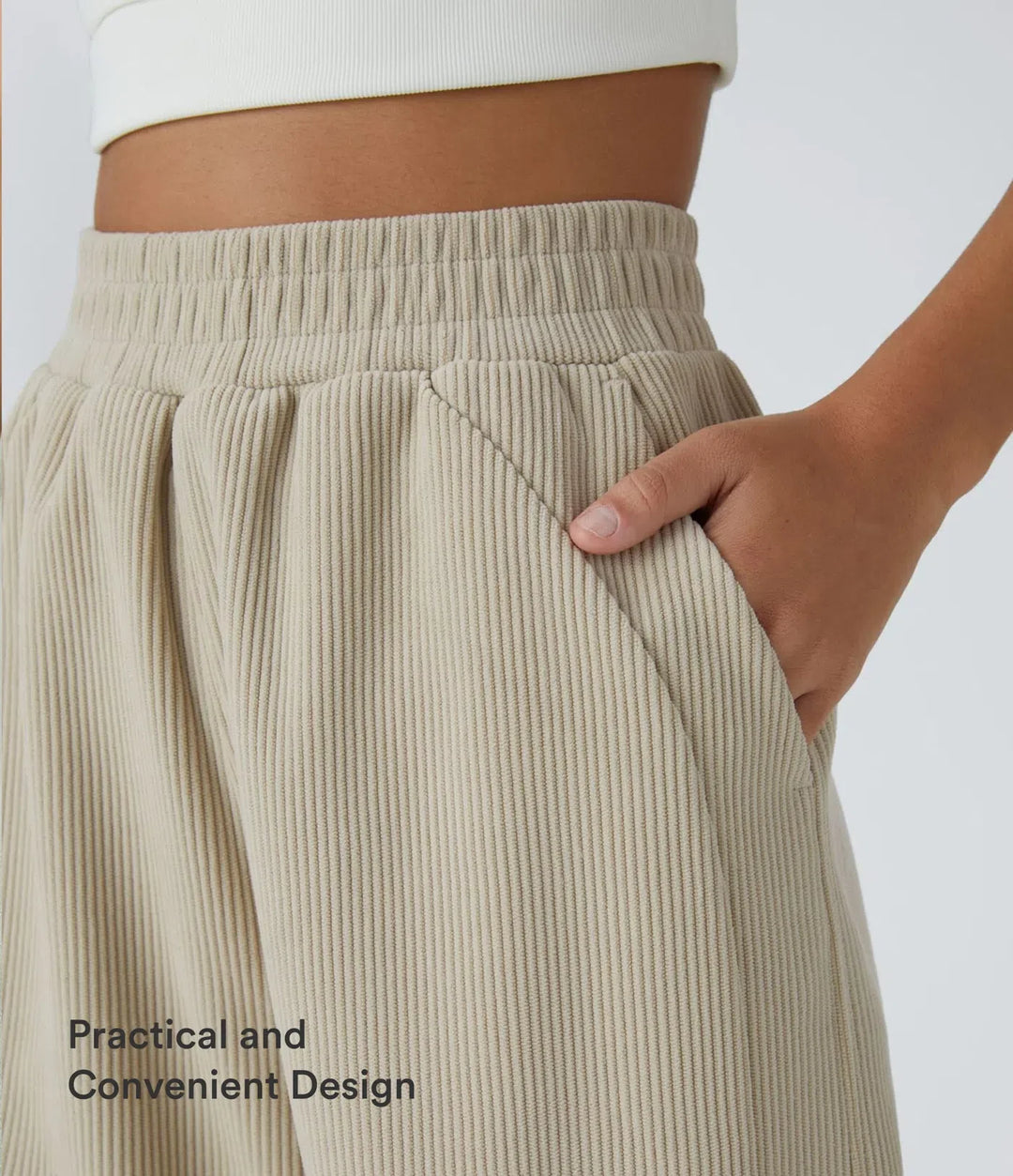 High Waisted Pocket Straight Leg Baggy Mop Corduroy Casual Trousers