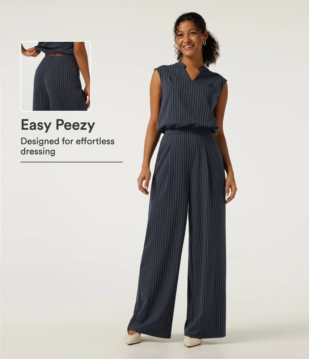 Notched Sleeveless Wide Leg Stripe Work Jumpsuits with Pockets - Easy Peezy Edition