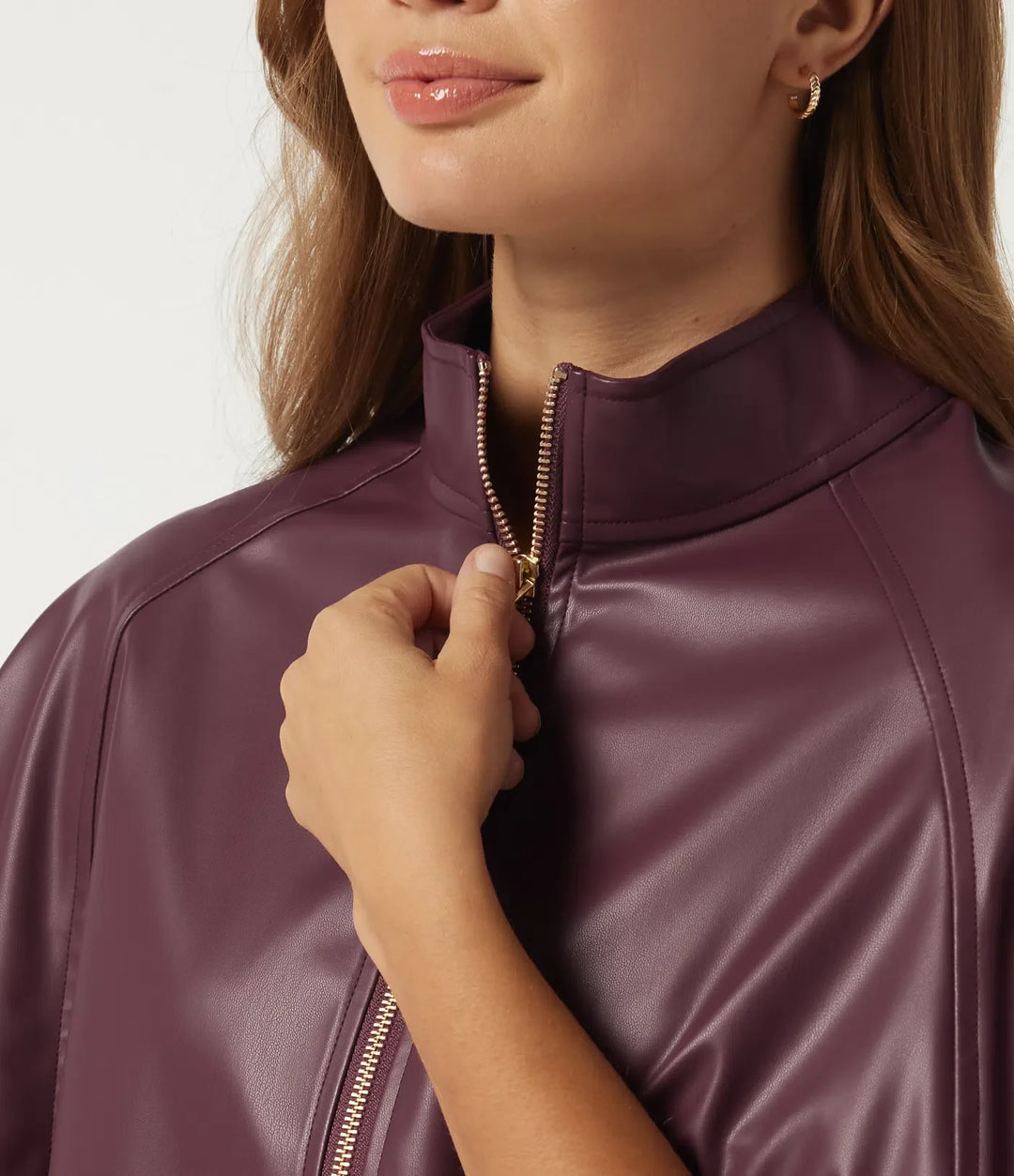 Mock Neck Sleeveless Work Faux Leather Jacket