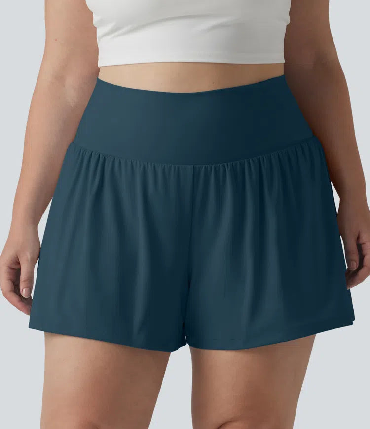 Super High Waisted Back Pocket &amp; Side Hidden Pocket 2-in-1 Yoga Plus Size Shorts 4&