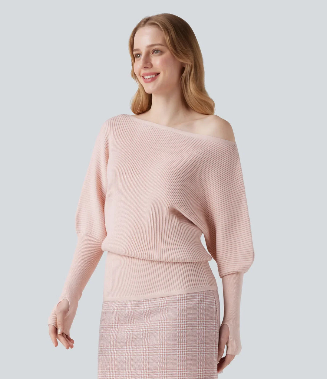 One Shoulder Long Sleeve Thumb Hole Casual Jumper