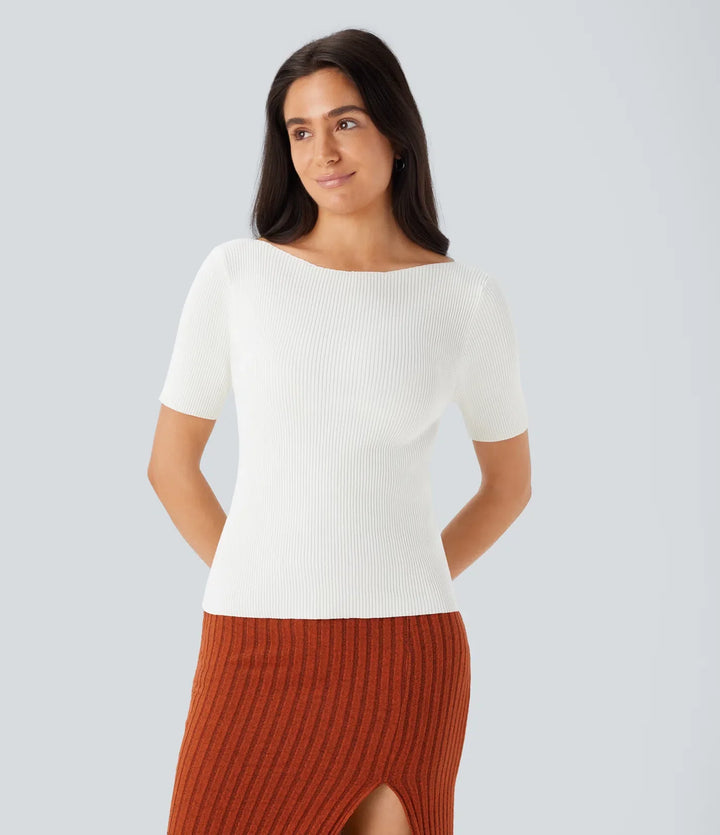 Boat Neck Short Sleeve Slim Work Jumper