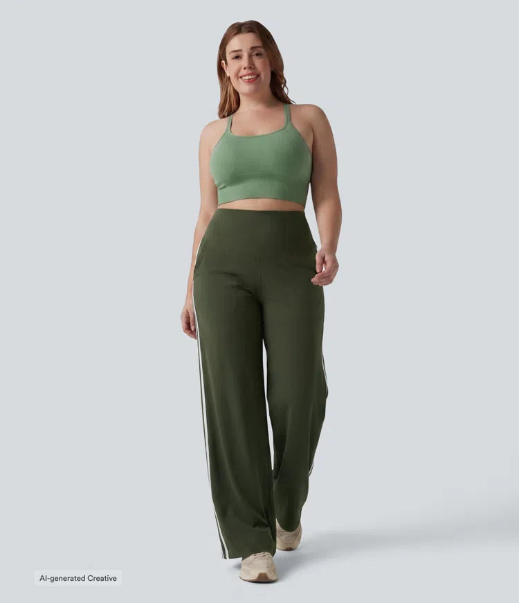 Plus Size Halara UltraSculpt High Waisted Tummy Control colourBlock Stripes Yoga Baggy Trousers with Pockets