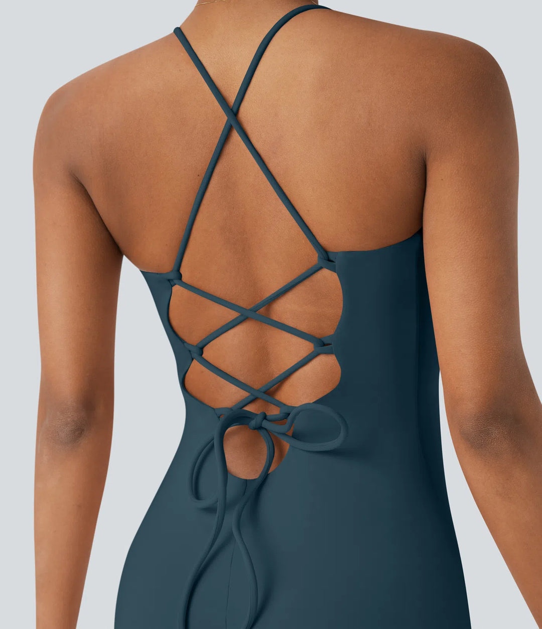 SoftlyZero Airy Crossover Ruched Lace Up Bodycon InstantCool Dress DD-F Cups