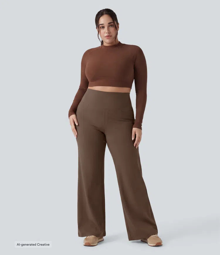 Plus Size DayStretch High Waisted Tummy Control Wide Leg Baggy Yoga Trousers with Pockets