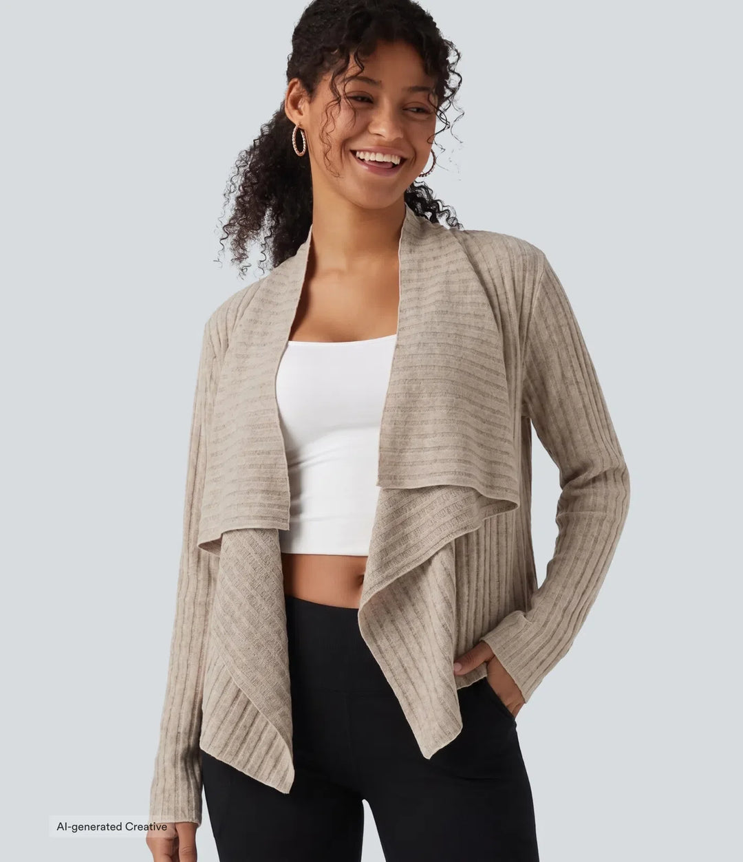 Ribbed Knit Collared Open Front Long Sleeve Casual Cardigan