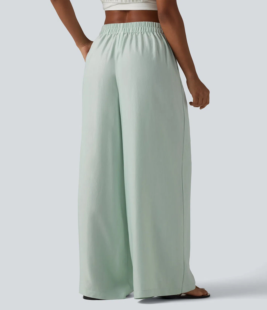 High Waisted Tie Side Baggy Linen-Blend trousers with Pockets