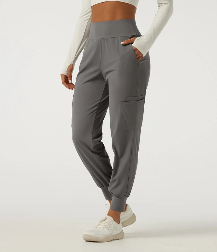 Wrinkle Recovery Quick Dry High Waisted Tapered Workout Joggers with Pockets