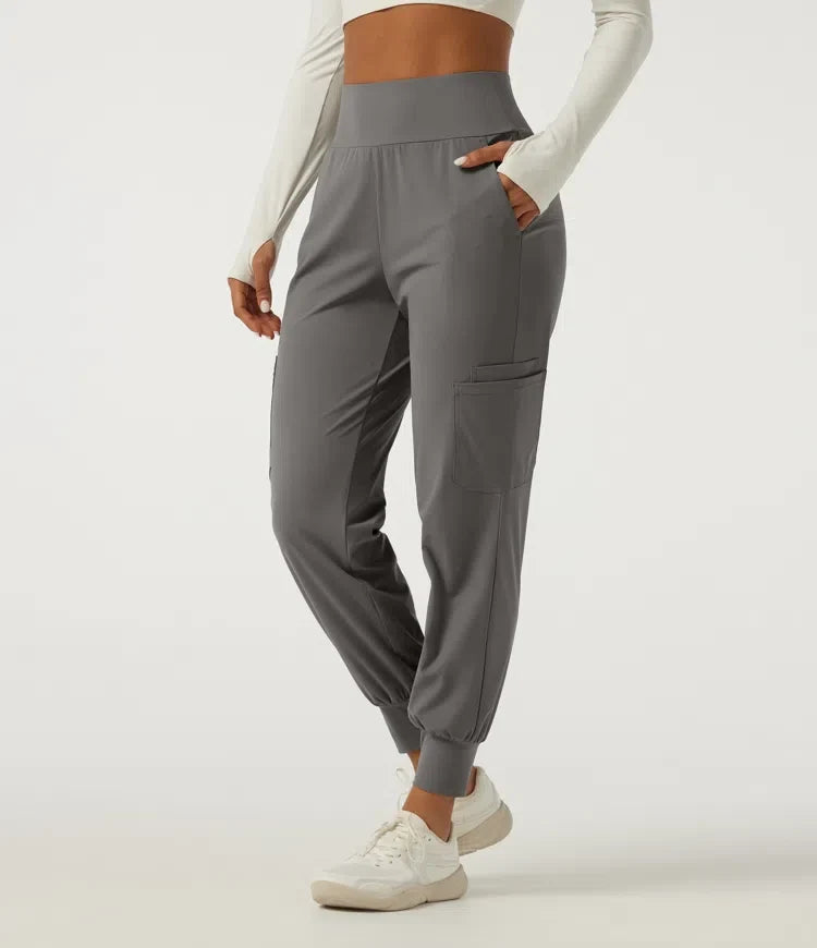 Wrinkle Recovery Quick Dry High Waisted Tapered Workout Joggers with Pockets