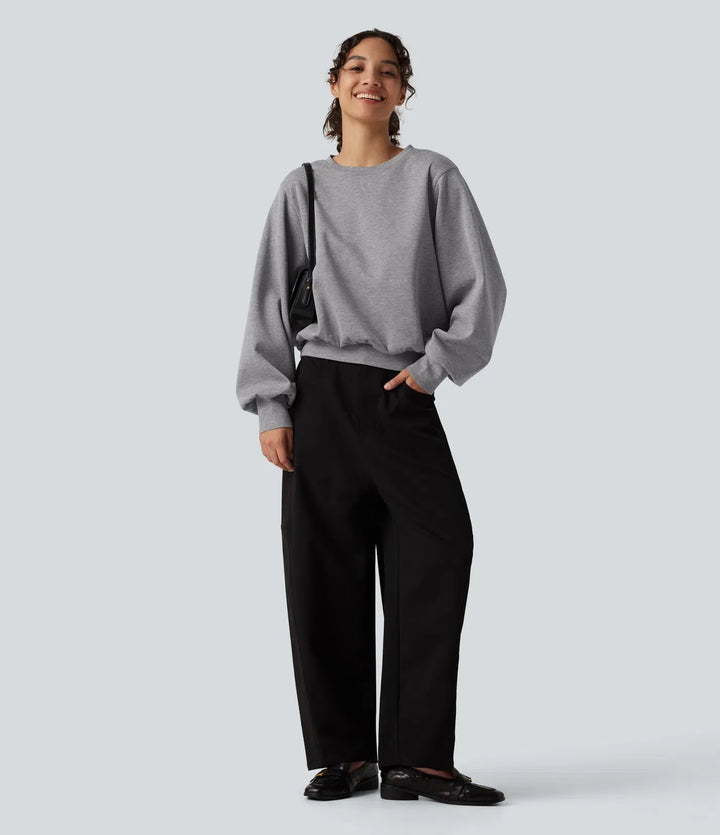 Round Neck Bubble Long Sleeve Casual Sweatshirt