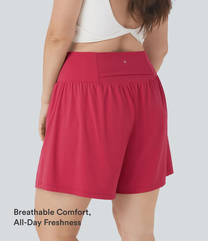 SoftlyZero Airy Super High Waisted 2-in-1 InstantCool Yoga Plus Size Shorts 7" with Pockets
