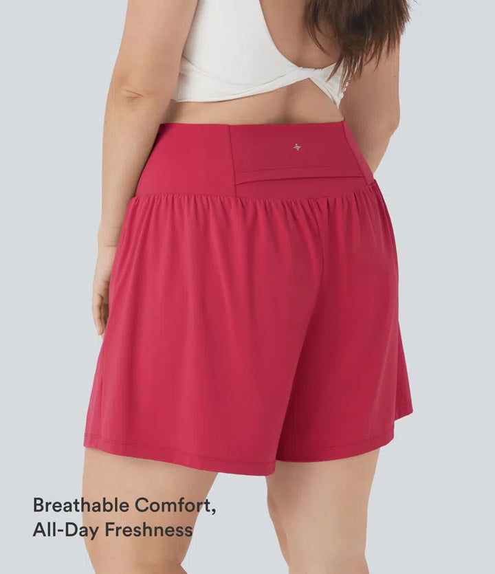 SoftlyZero Airy Super High Waisted 2-in-1 InstantCool Yoga Plus Size Shorts 7" with Pockets