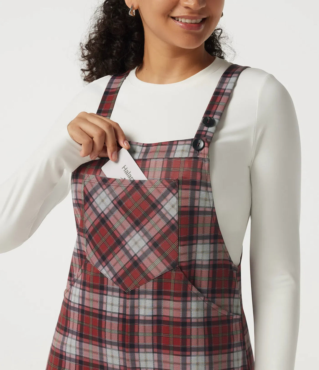 Square Neck Plaid Wide Leg Overalls with Pockets
