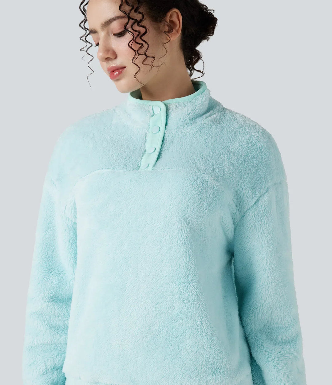 Stand Collar Button Casual Fleece Sweatshirt