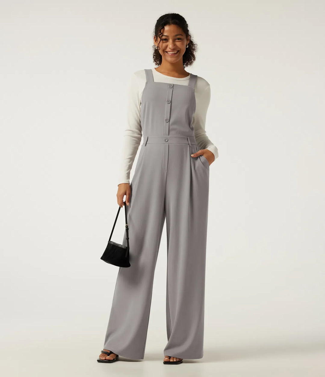 Square Neck Wide Leg Waffle Casual Overalls with Pockets