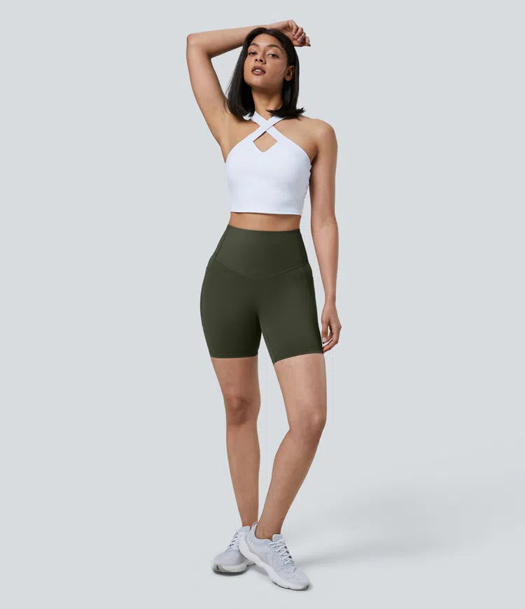 Halara UltraSculpt High Waisted Tummy Control Pocket Shaping Training Biker Shorts 7&