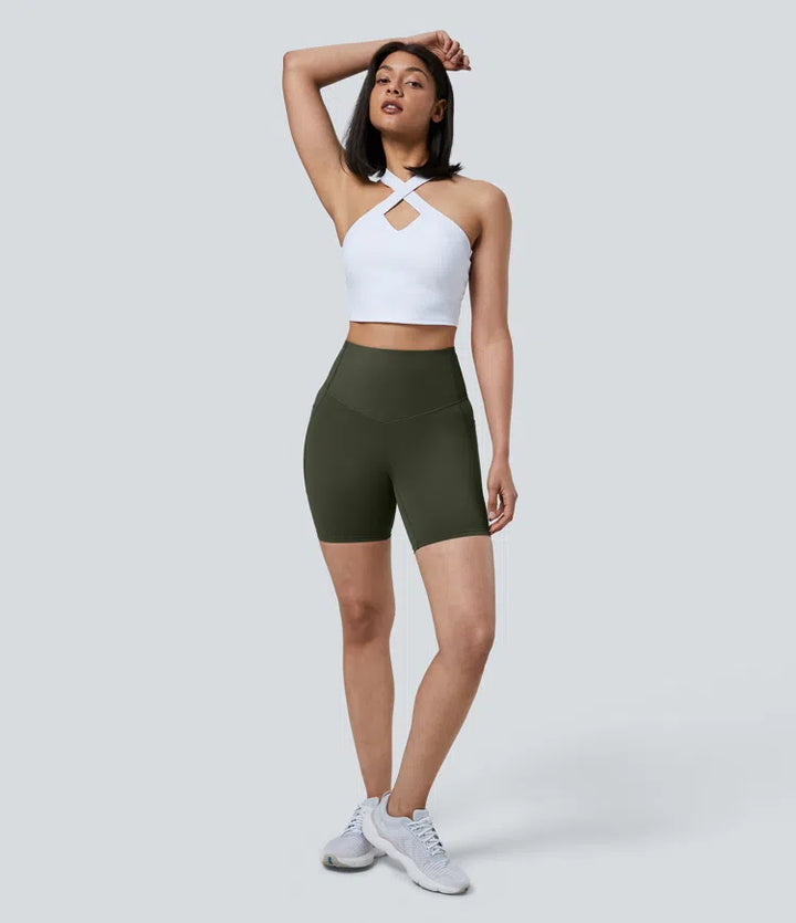 Halara UltraSculpt High Waisted Tummy Control Pocket Shaping Training Biker Shorts 7&