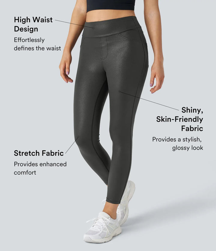SoftlyZero Faux Leather High Waisted Pocket Work Leggings
