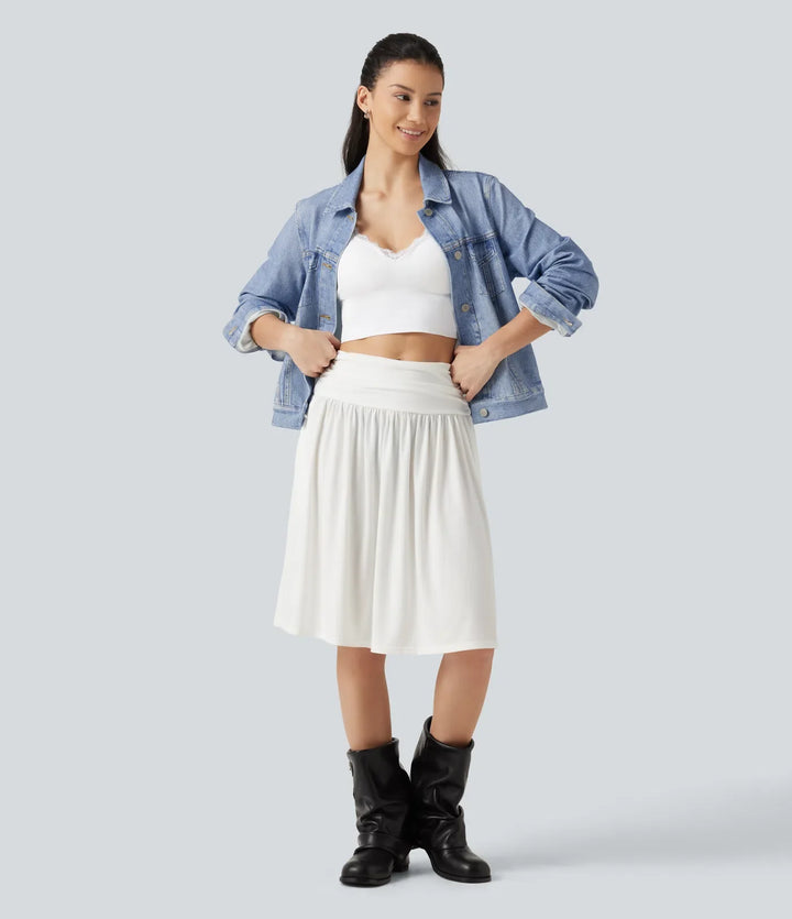 Collared Long Sleeve Denim Print French Terry Casual Jacket with Pockets