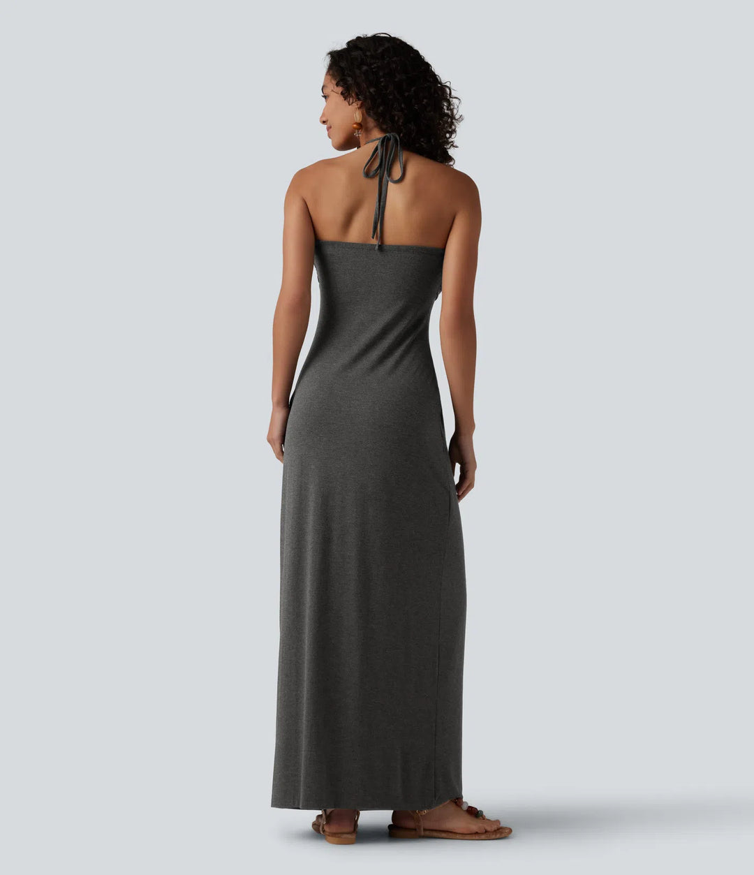 Halter Tie Back Built-in Bra Maxi Dress with Pockets