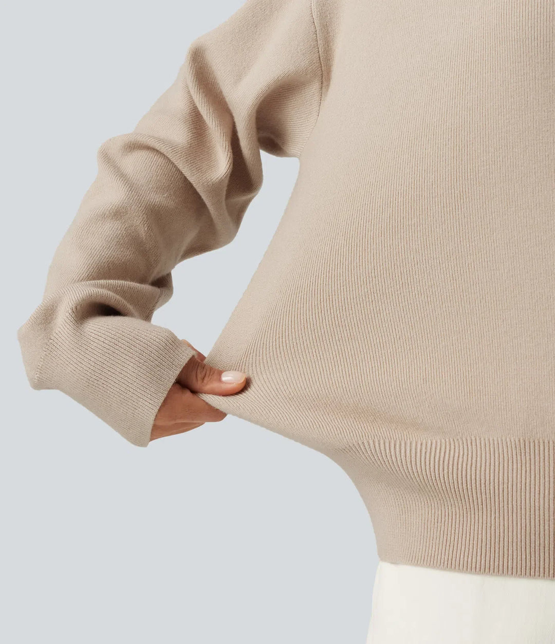 Round Neck Dropped Long Sleeve Color Block Work Jumper