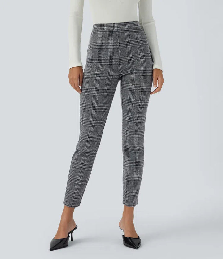 Halara Flex High Waisted Pocket Houndstooth Plaid Skinny Work Trousers