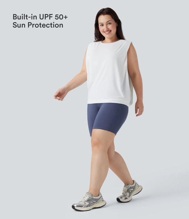 Plus Size Round Neck InstantCool Yoga Tank Top-UPF50+