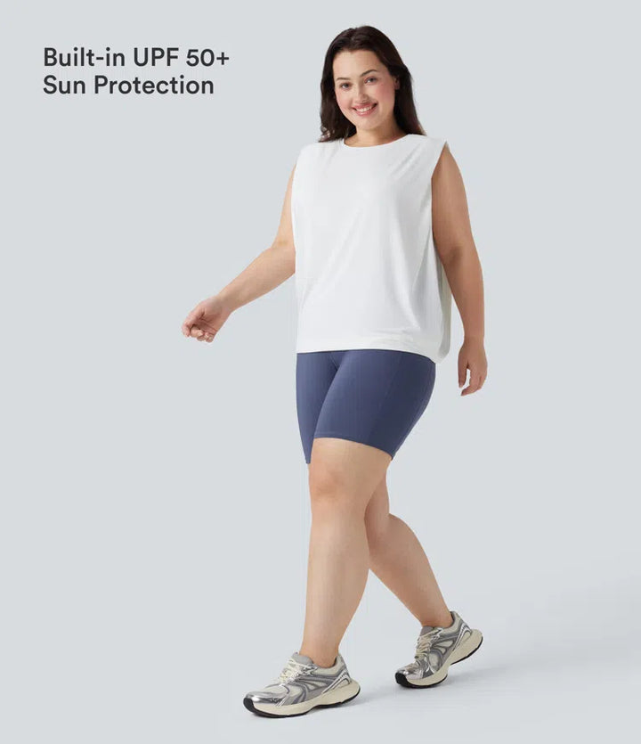 Plus Size Round Neck InstantCool Yoga Tank Top-UPF50+