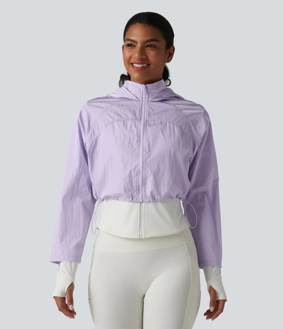 Durable Water Repellent Hooded Thumb Holes Curved Hem Running 3-in-1 Jacket with Pockets