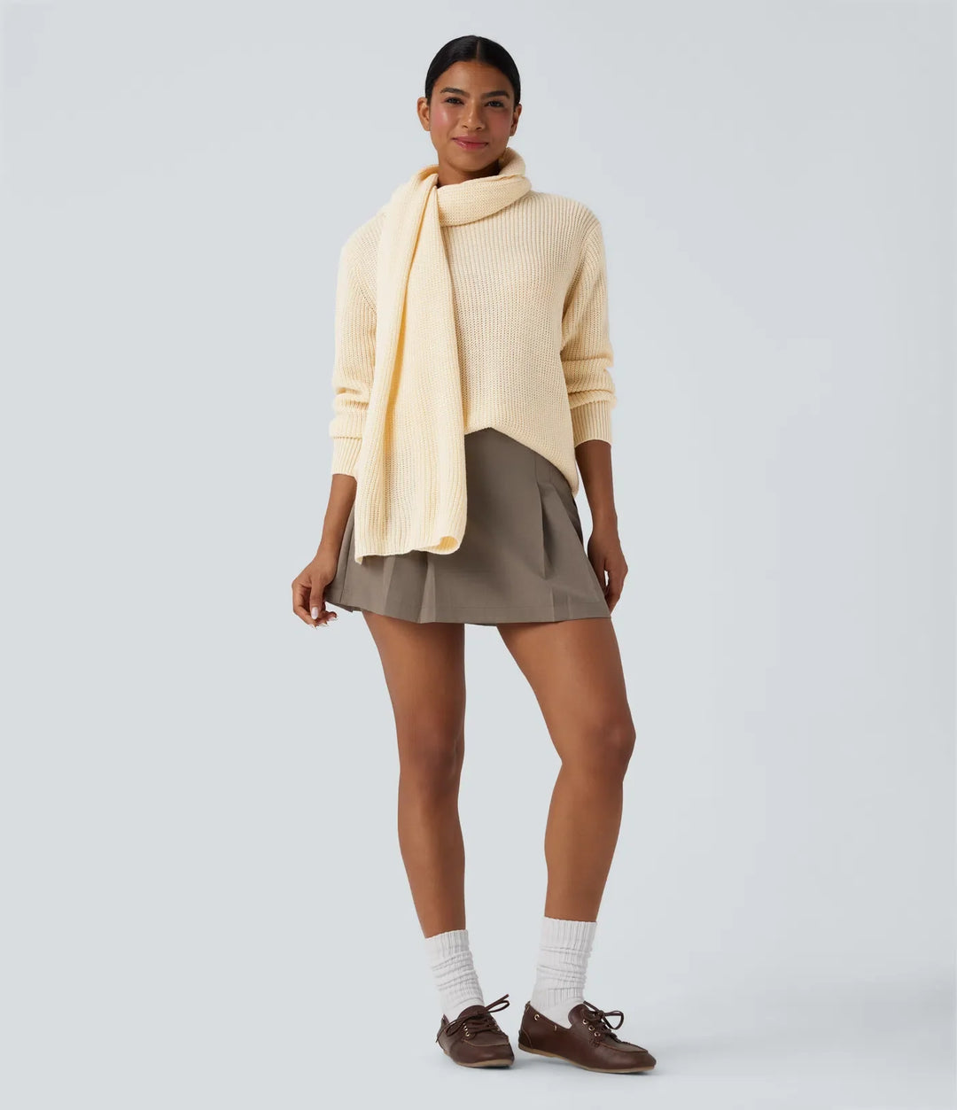 Round Neck Long Sleeve Work Jumper with Scarf