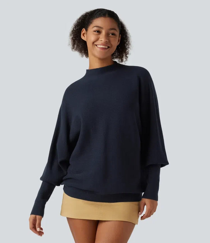 Mock Neck Batwing Long Sleeve Work Jumper