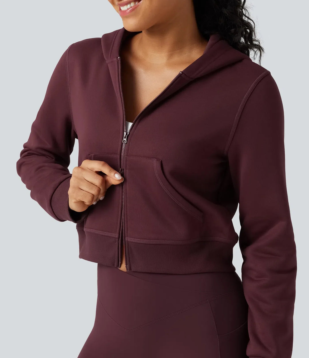 Hooded Long Sleeve Fleece Workout Sweatshirt with Pockets